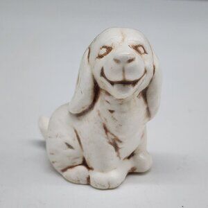 Vintage Mini Ceramic Puppy Figurine Handcrafted Smiling Dog Statue Signed 1.5"
